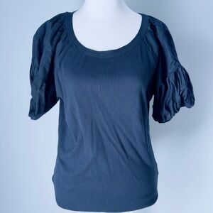 J. Crew Ribbed Scoop Neck Puff Sleeve Navy Top Size Medium